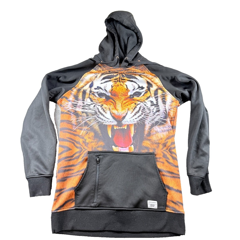 Empyre Surplus Co Hoodie Medium Tiger Face Graphic Pullover Black Orange Wild